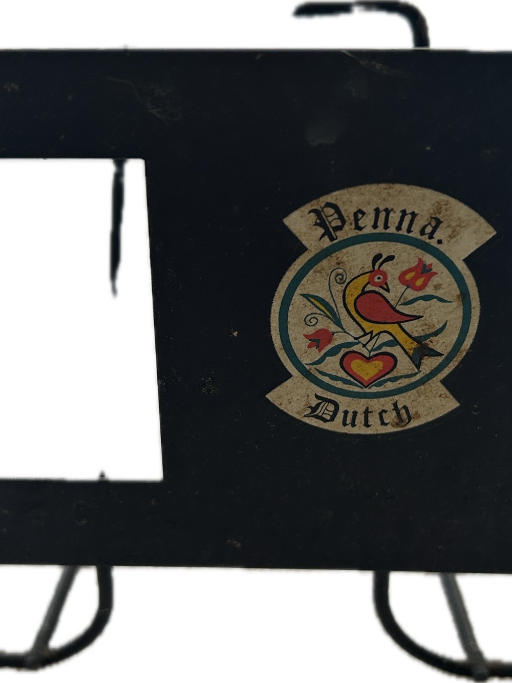 Vintage Pennsylvania Dutch Black Metal Napkin/Letter Holder with Colorful Crest